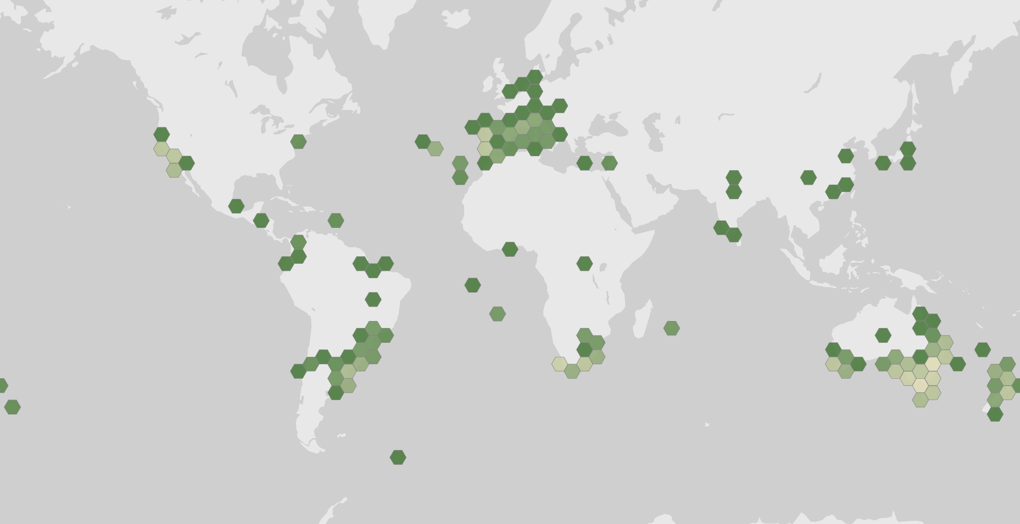 World map showing recorded occurrences of Acacia longifolia.