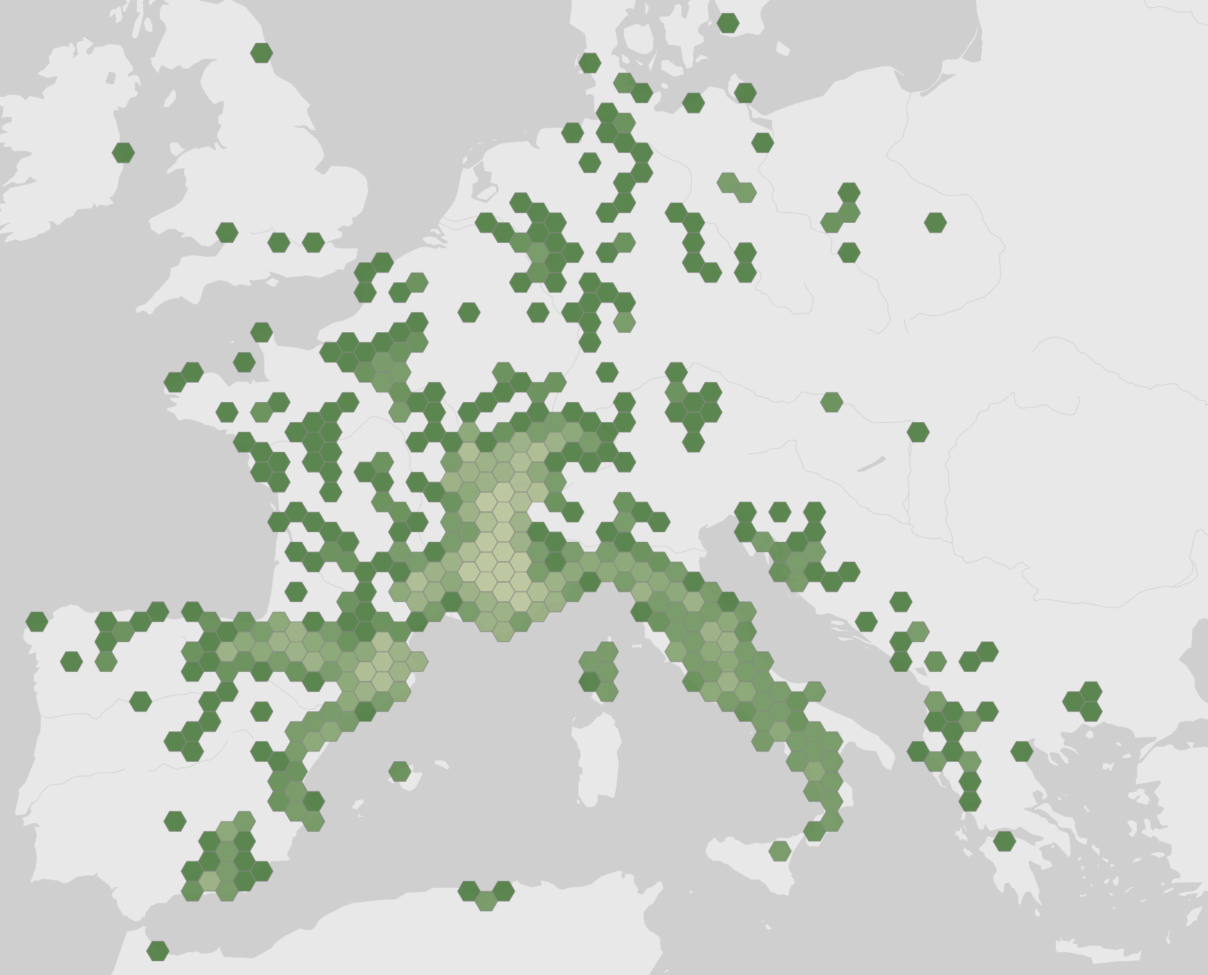 World map showing recorded occurrences of Acer opalus.