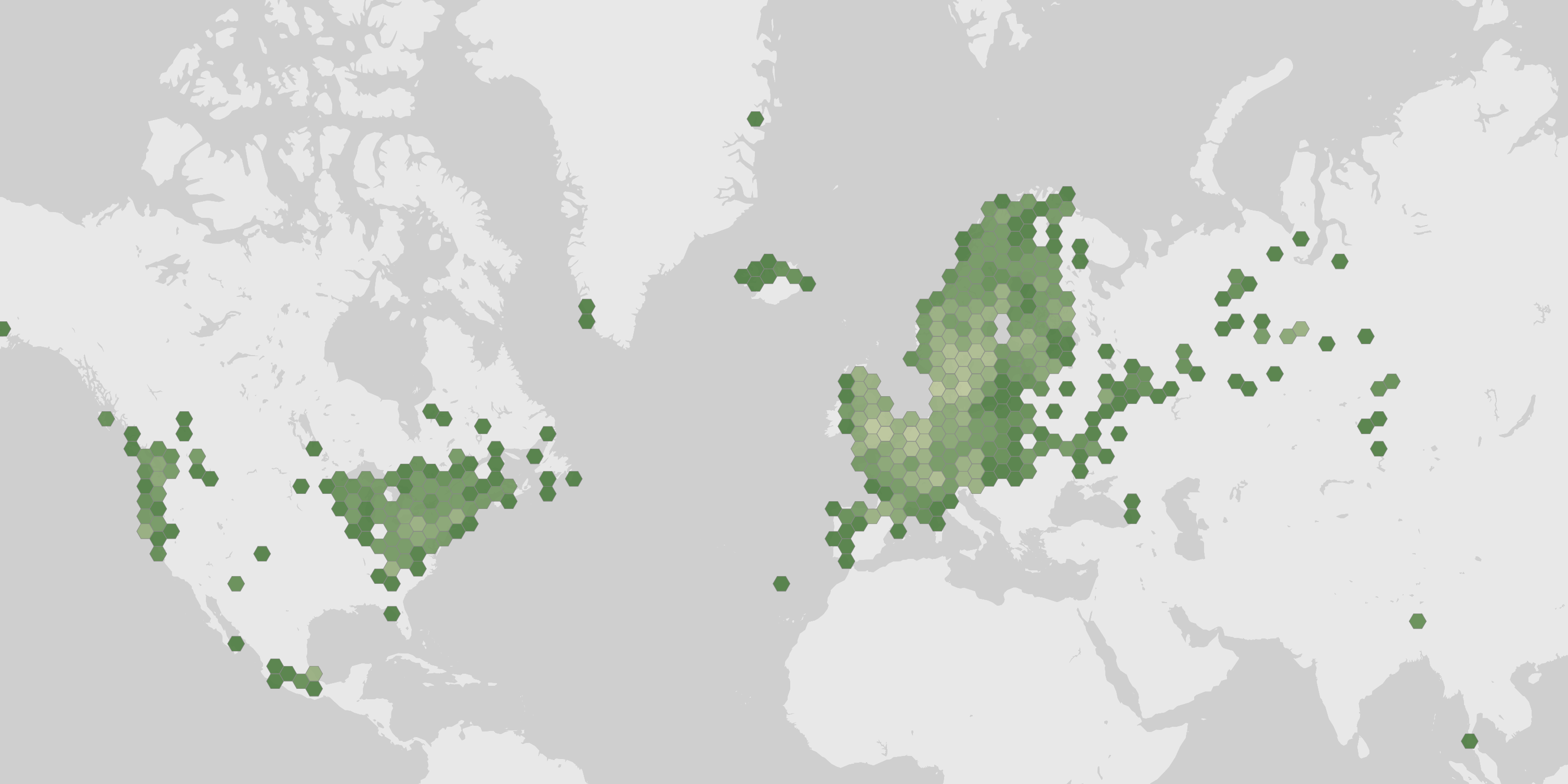 World map showing recorded occurrences of Ampulloclitocybe clavipes.