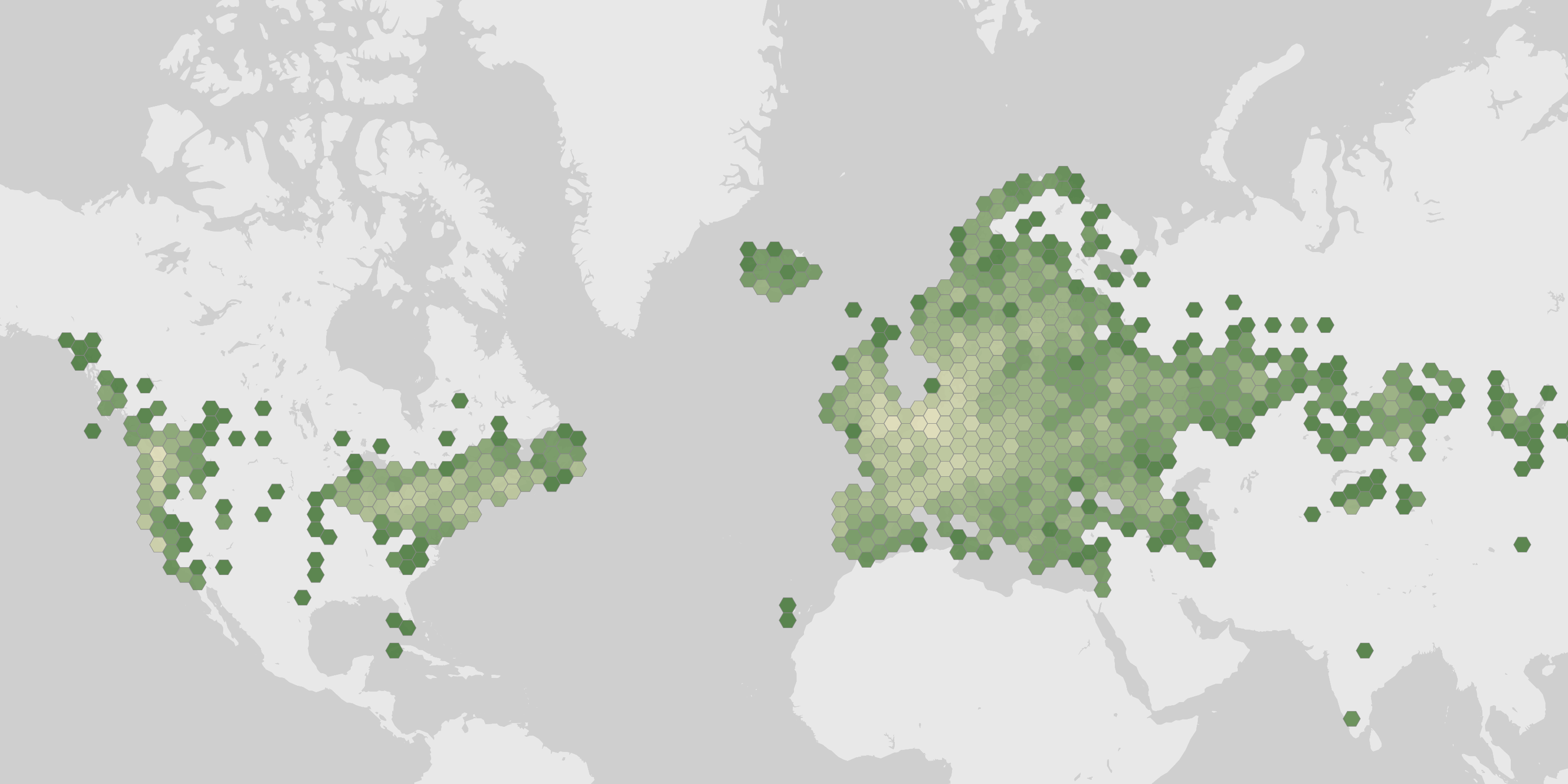 World map showing recorded occurrences of Araneus diadematus.