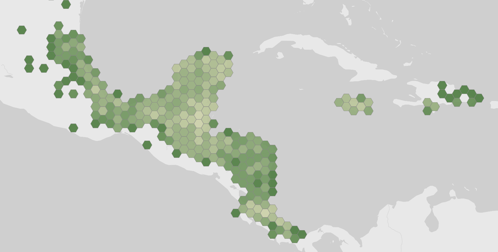 World map showing recorded occurrences of Aratinga nana.