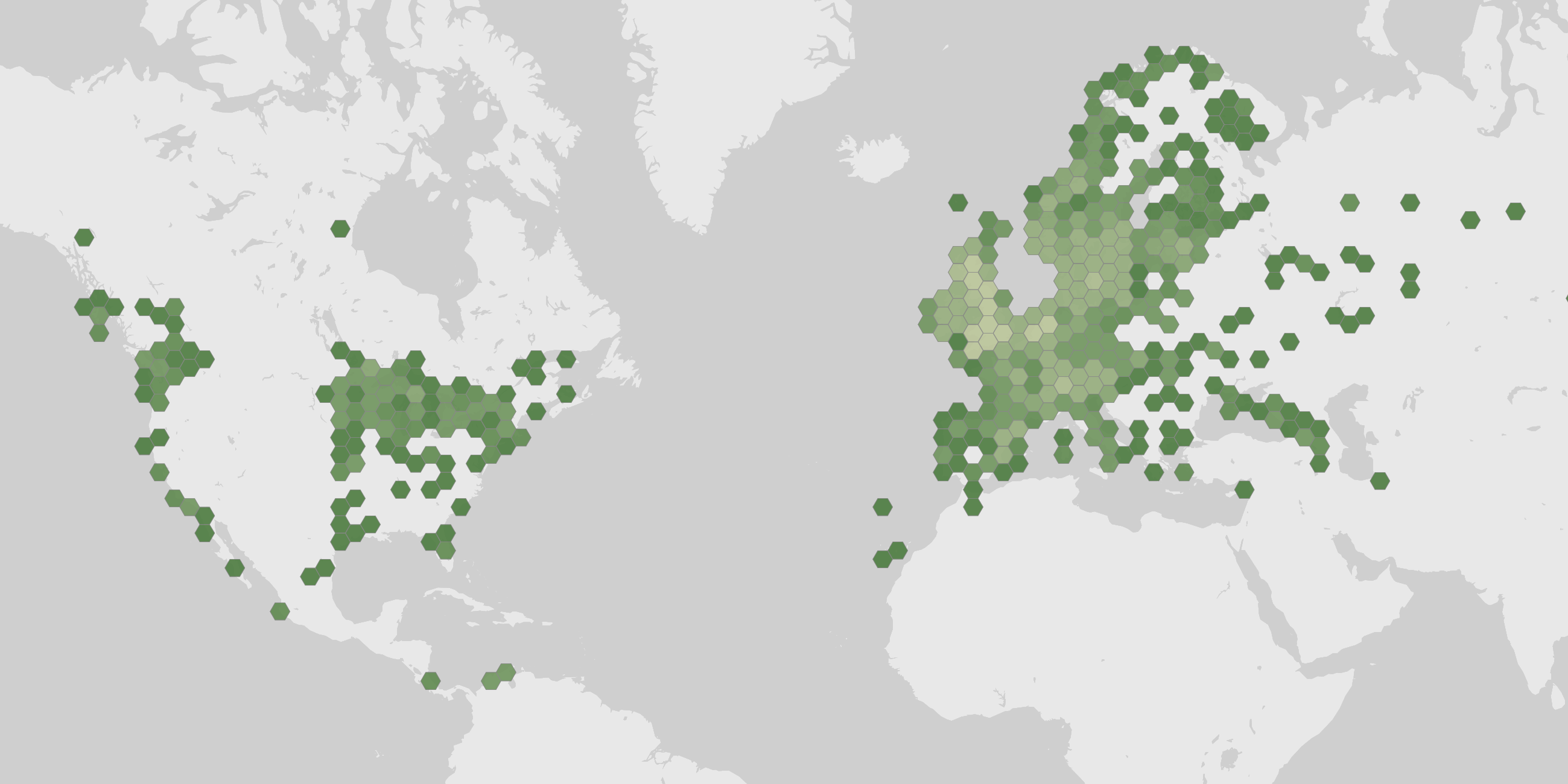 World map showing recorded occurrences of Arthonia radiata.