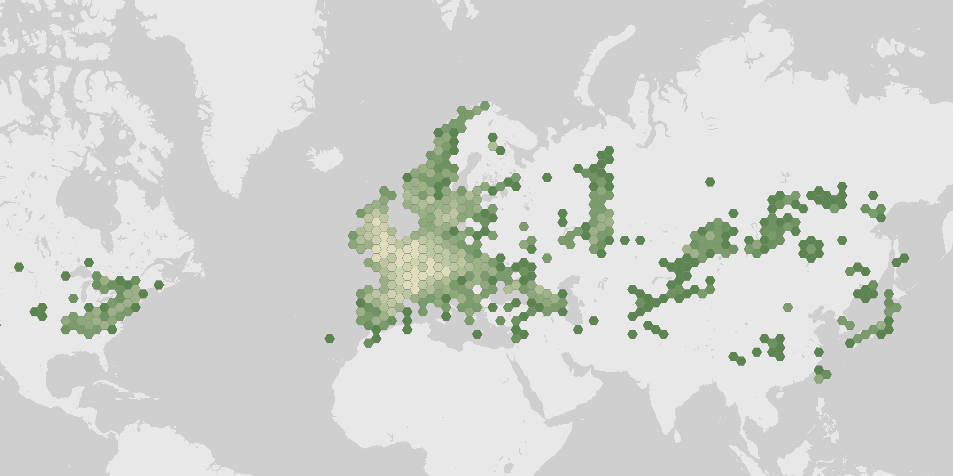 World map showing recorded occurrences of Asplenium ruta-muraria.