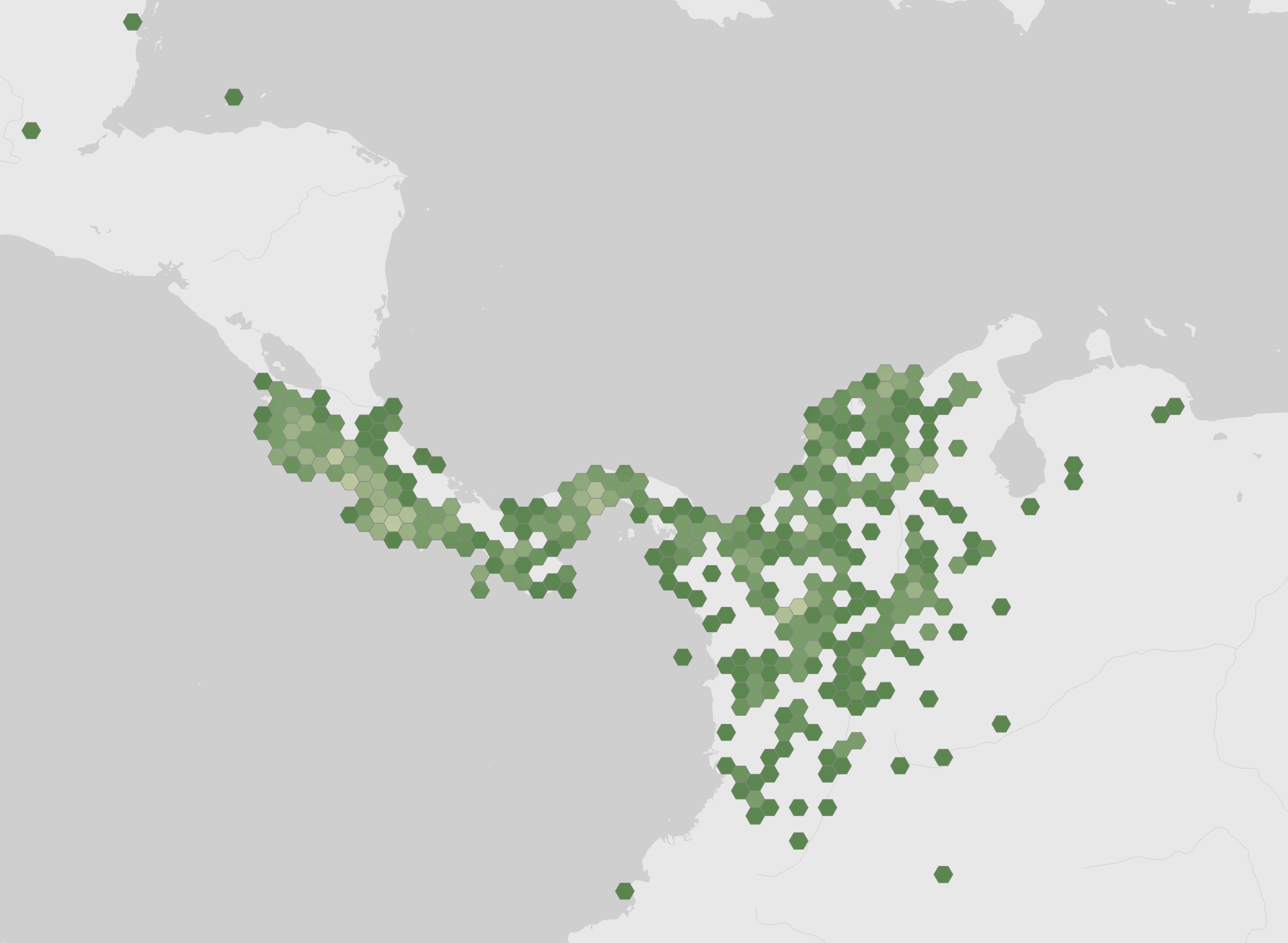 World map showing recorded occurrences of Basiliscus basiliscus.
