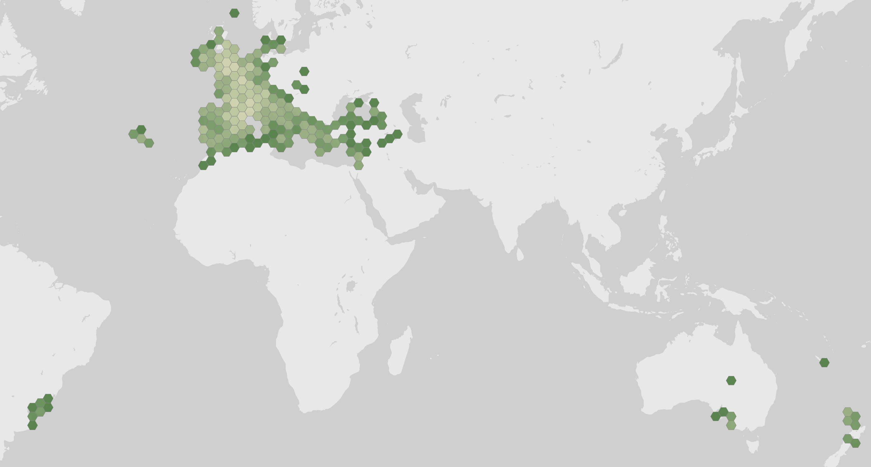 World map showing recorded occurrences of Blackstonia perfoliata.