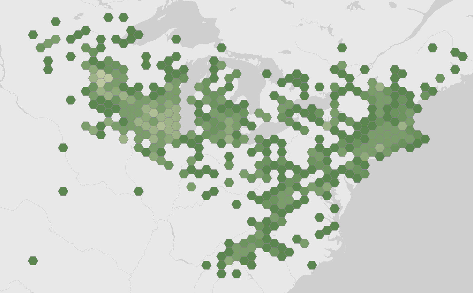 Mappa delle segnalazioni registrate di Bombus affinis