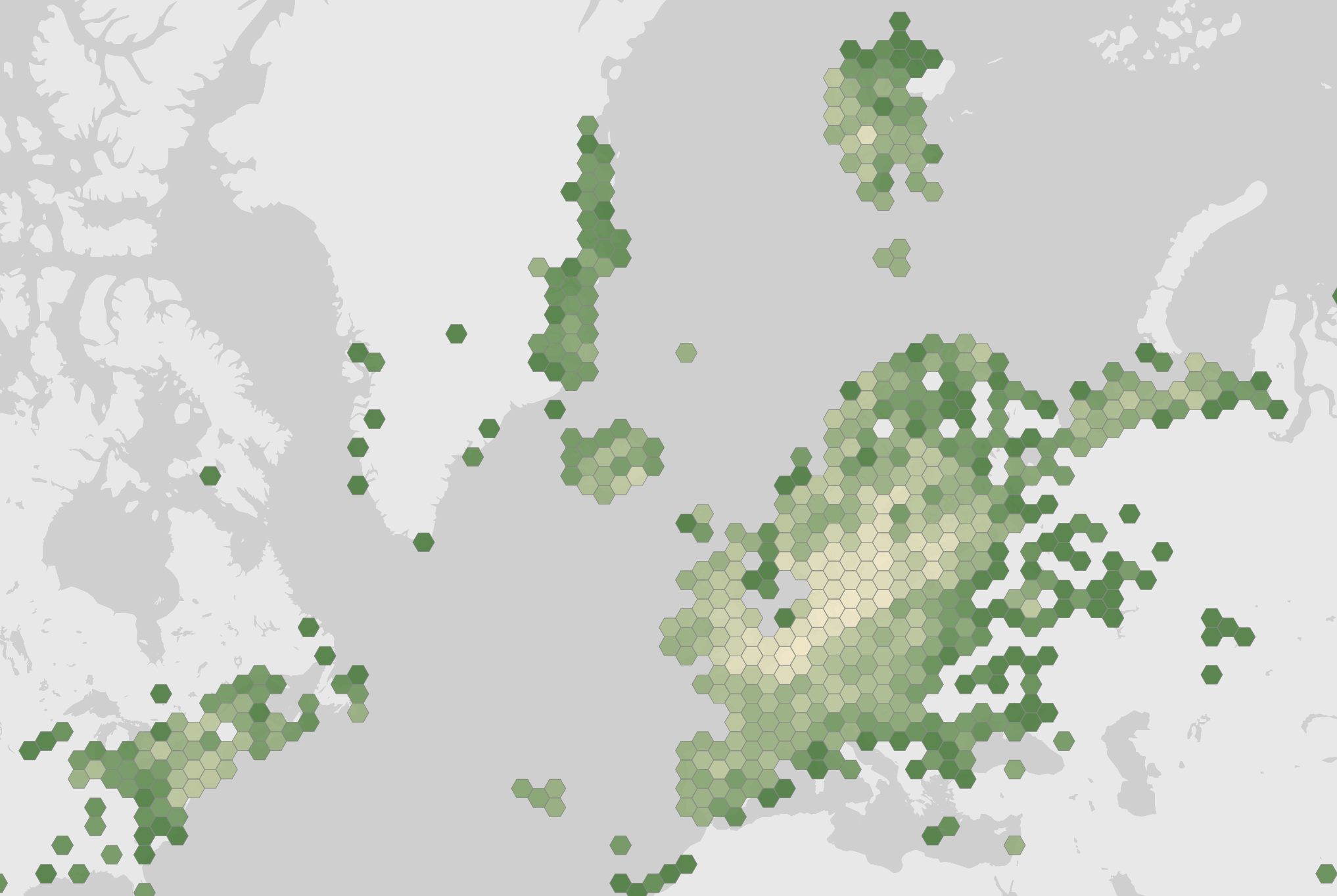 World map showing recorded occurrences of Branta leucopsis.