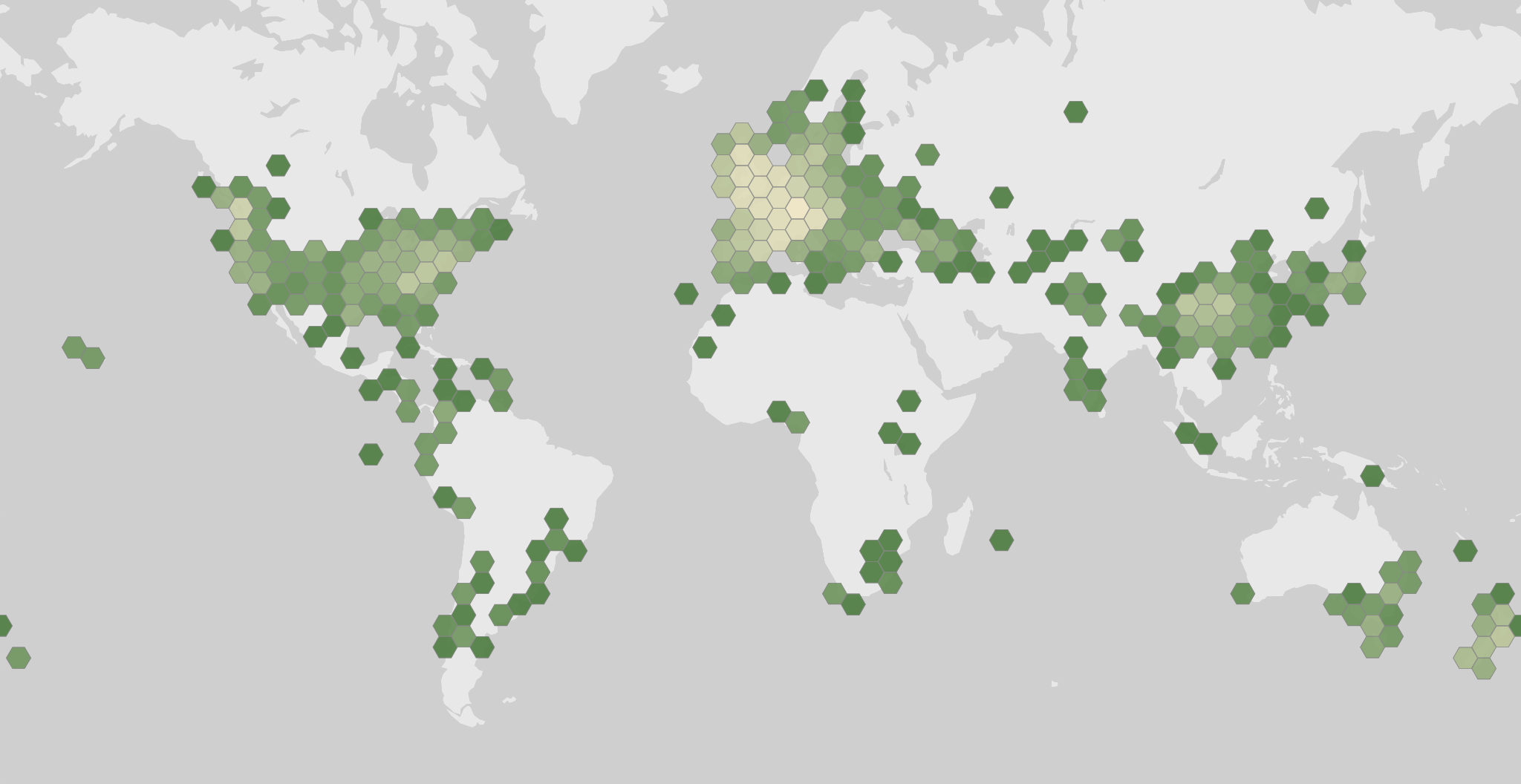 World map showing recorded occurrences of Buddleja davidii.