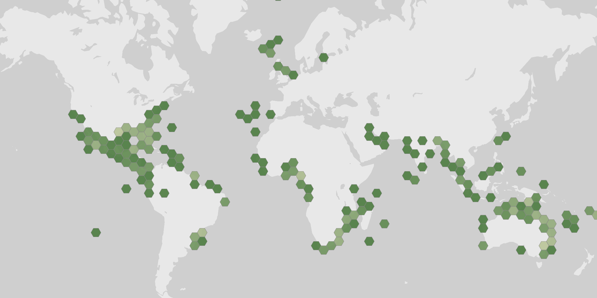 World map showing recorded occurrences of Carcharhinus leucas.