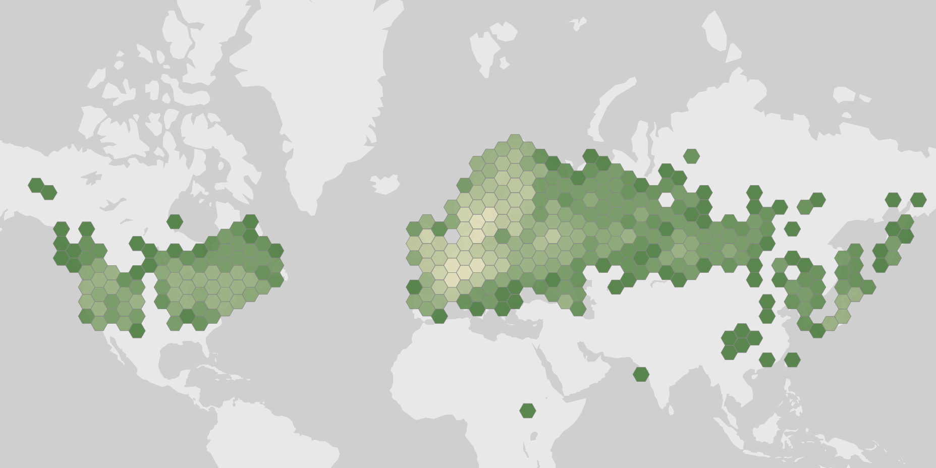 World map showing recorded occurrences of Carex vesicaria.
