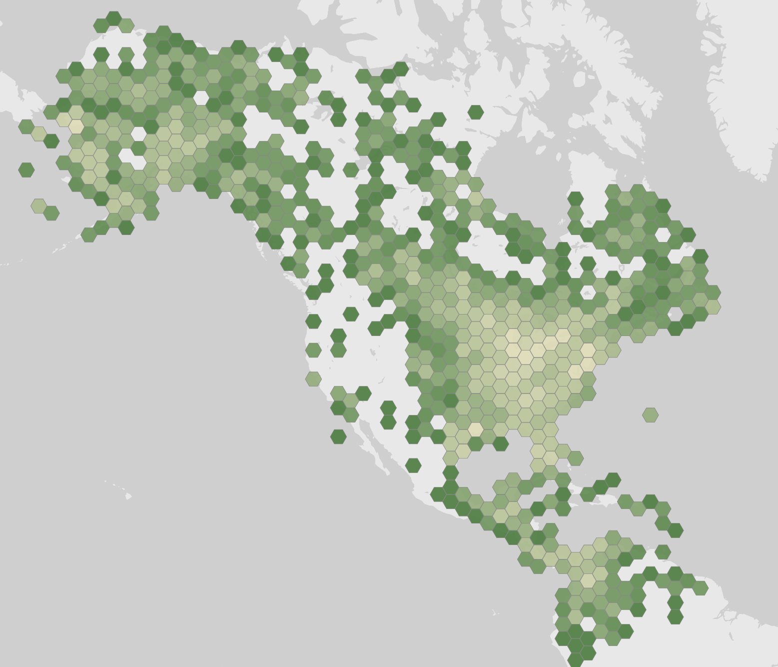 World map showing recorded occurrences of Catharus minimus.