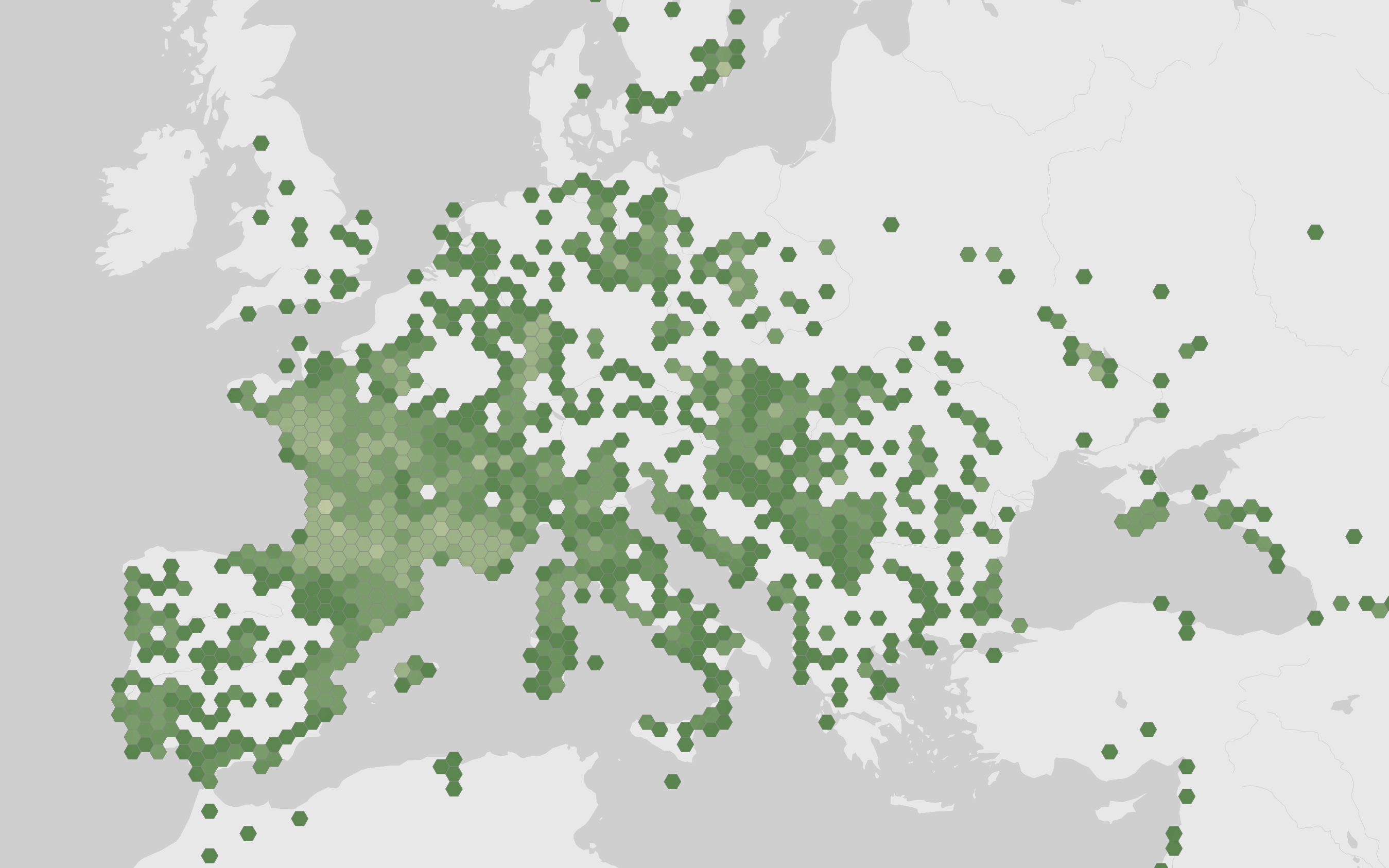 World map showing recorded occurrences of Cerambyx cerdo.