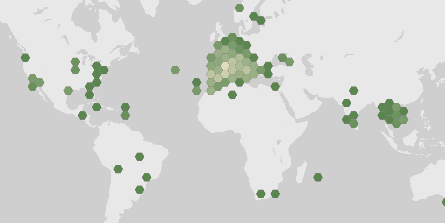 World map showing recorded occurrences of Chamaerops humilis.
