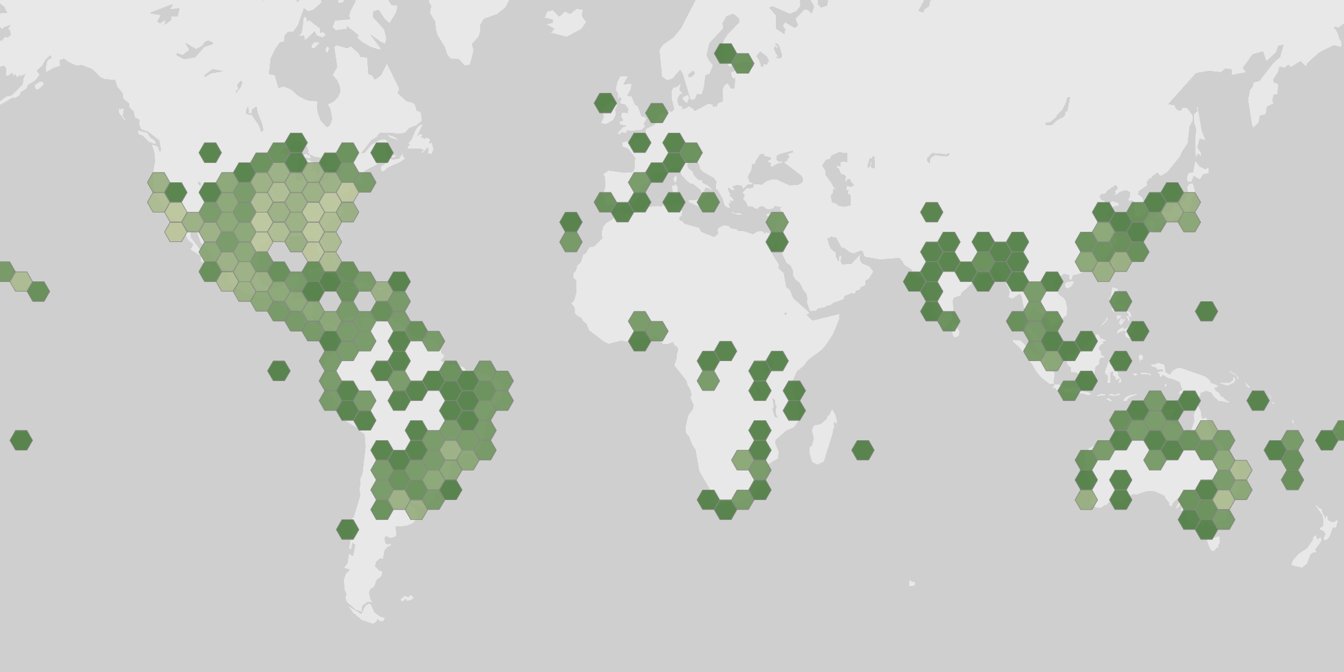 World map showing recorded occurrences of Chlorophyllum molybdites.