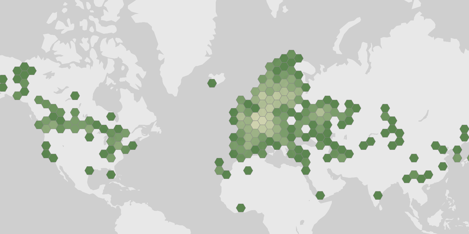 World map showing recorded occurrences of Chrysoperla carnea.