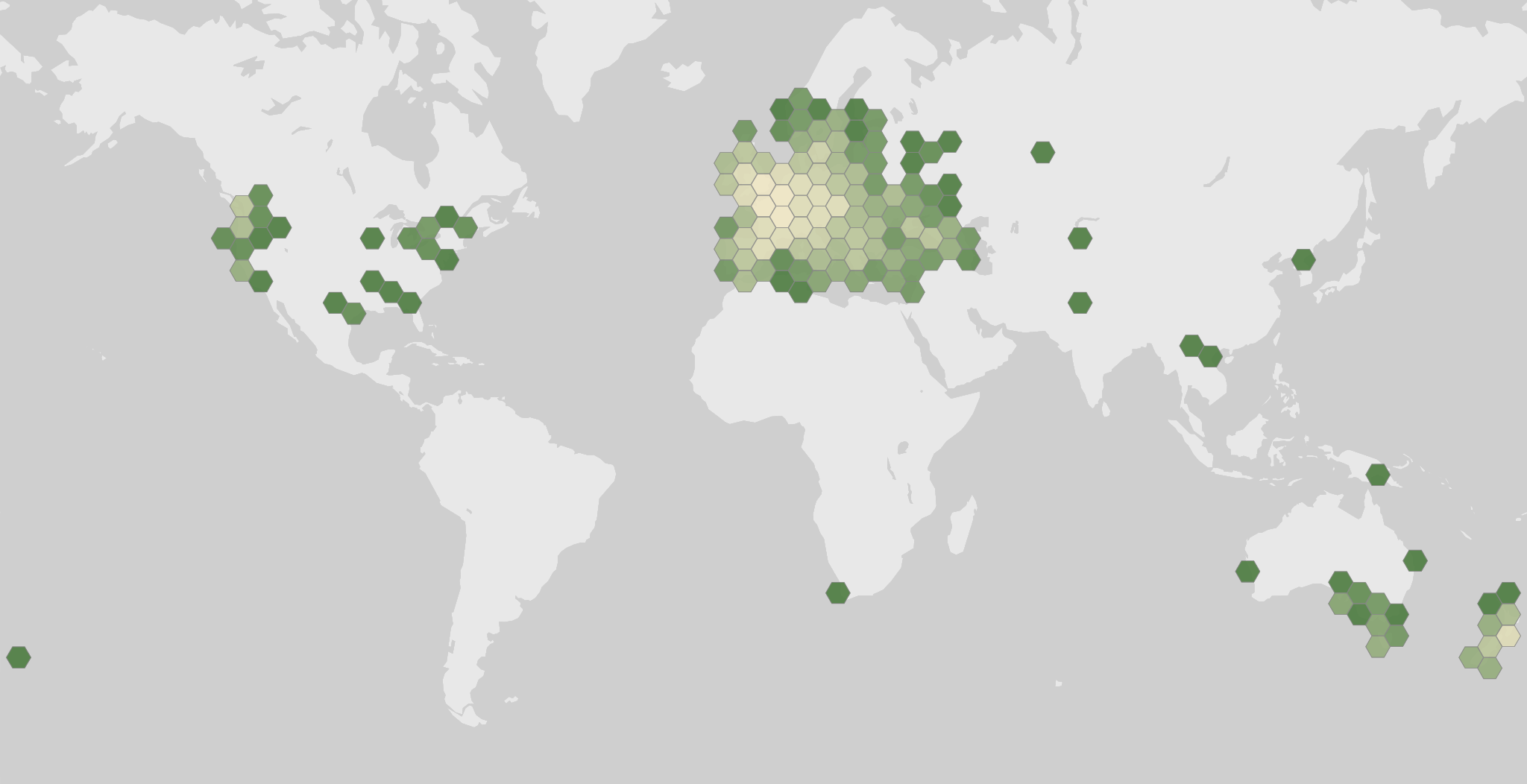 World map showing recorded occurrences of Clematis vitalba.