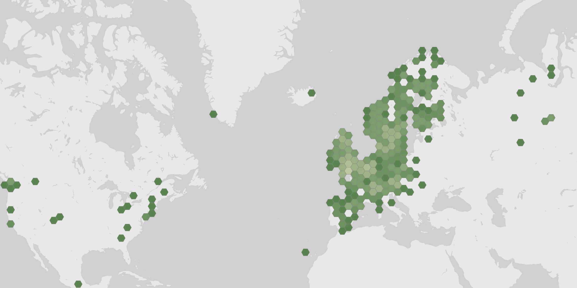 World map showing recorded occurrences of Clitocybe vibecina.