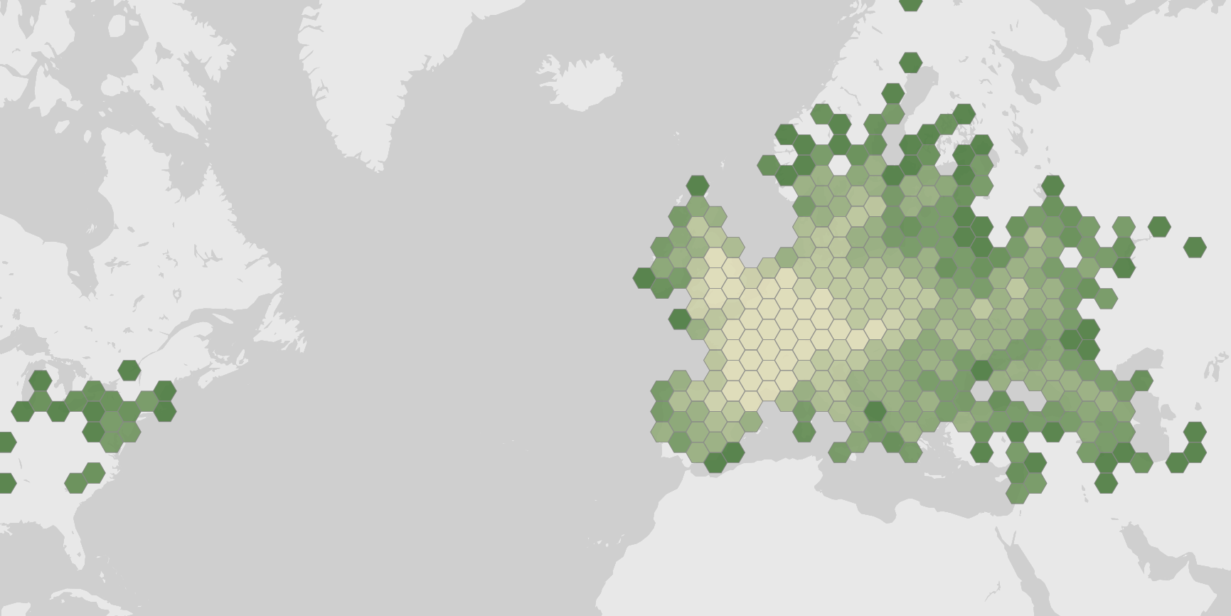 Mapa de los registros de Cornus sanguinea
