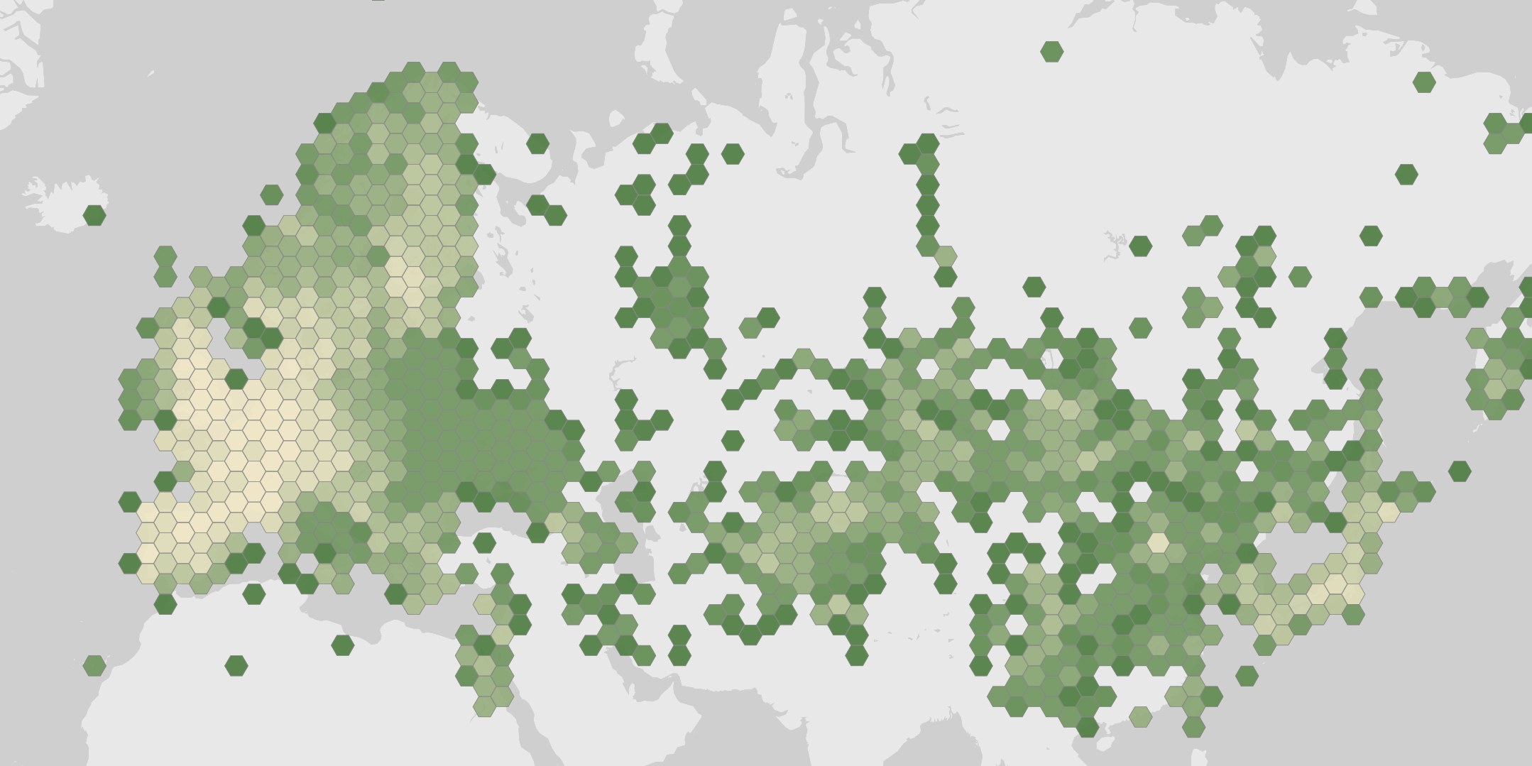 World map showing recorded occurrences of Corvus corone.
