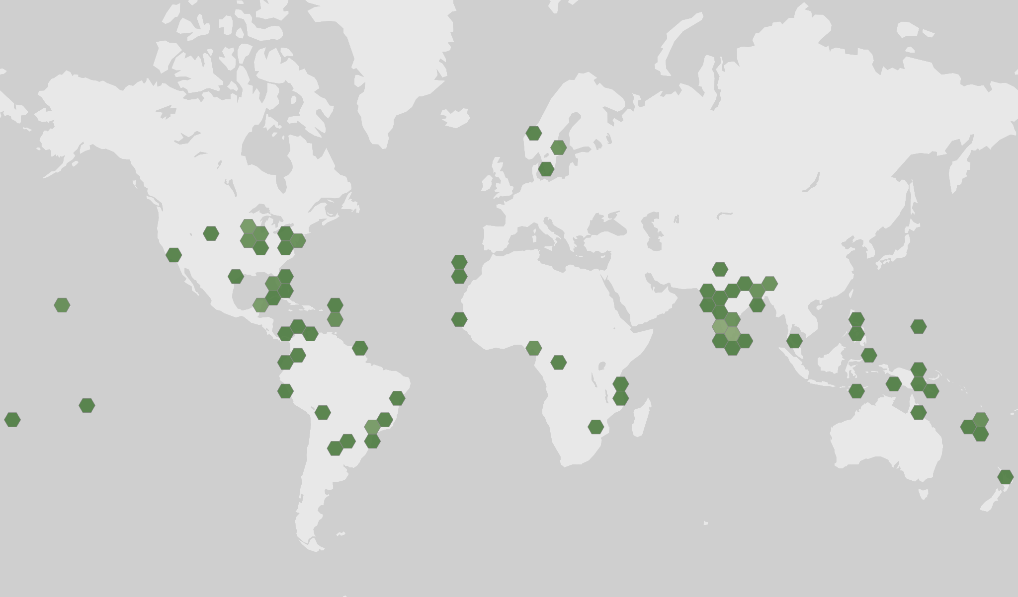 World map showing recorded occurrences of Cycas circinalis.