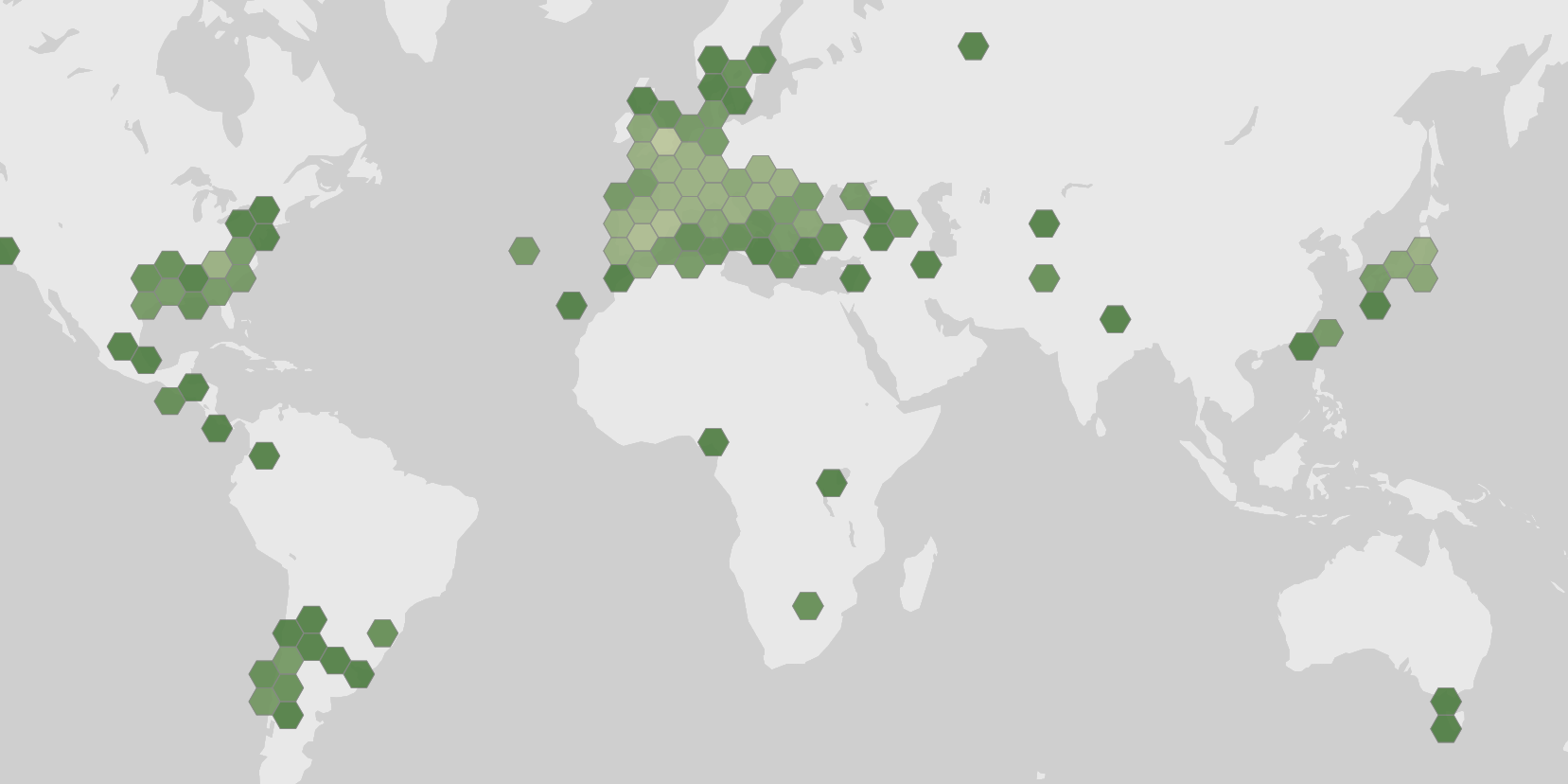 World map showing recorded occurrences of Cyclocybe cylindracea.