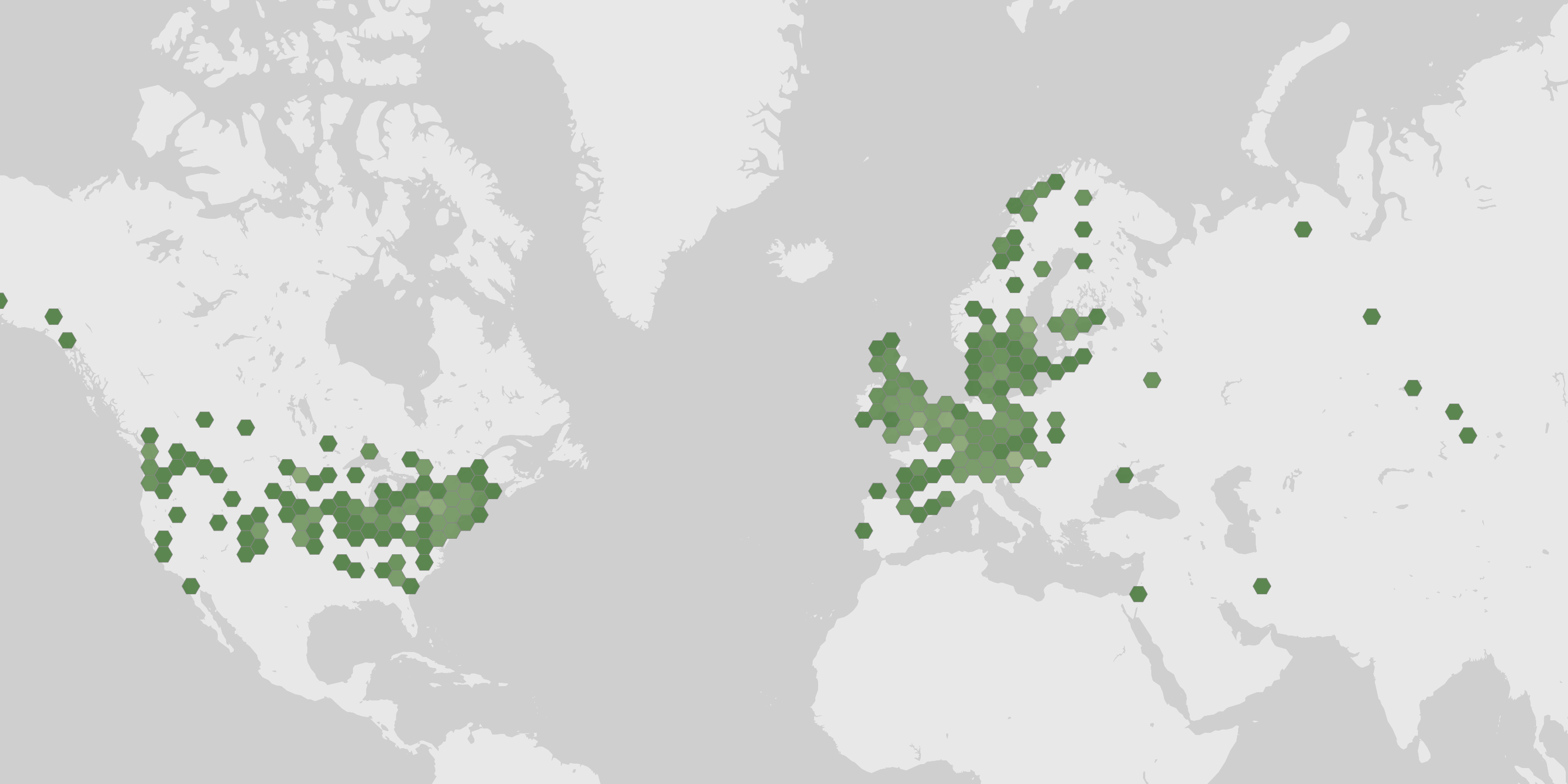 World map showing recorded occurrences of Cytospora populina.
