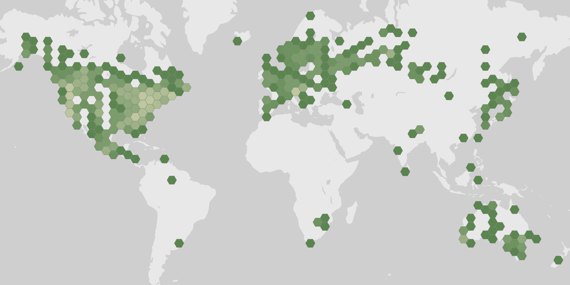 World map showing recorded occurrences of Dacrymyces chrysospermus.