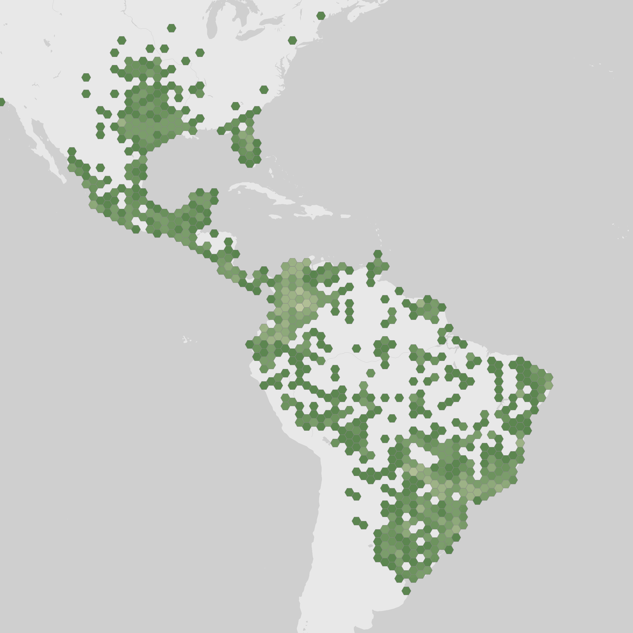 World map showing recorded occurrences of Dasypus novemcinctus.