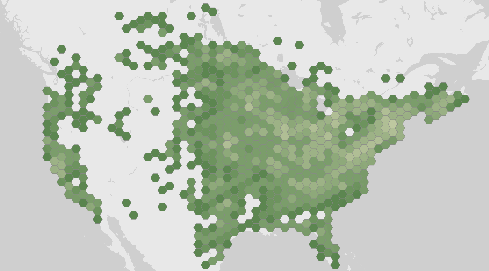 World map showing recorded occurrences of Dermacentor variabilis.