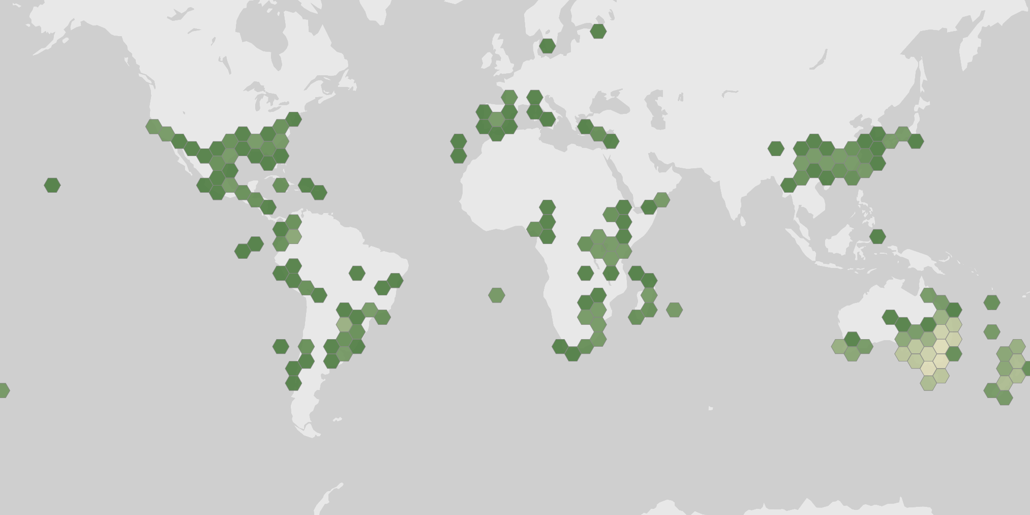 World map showing recorded occurrences of Dichondra repens.