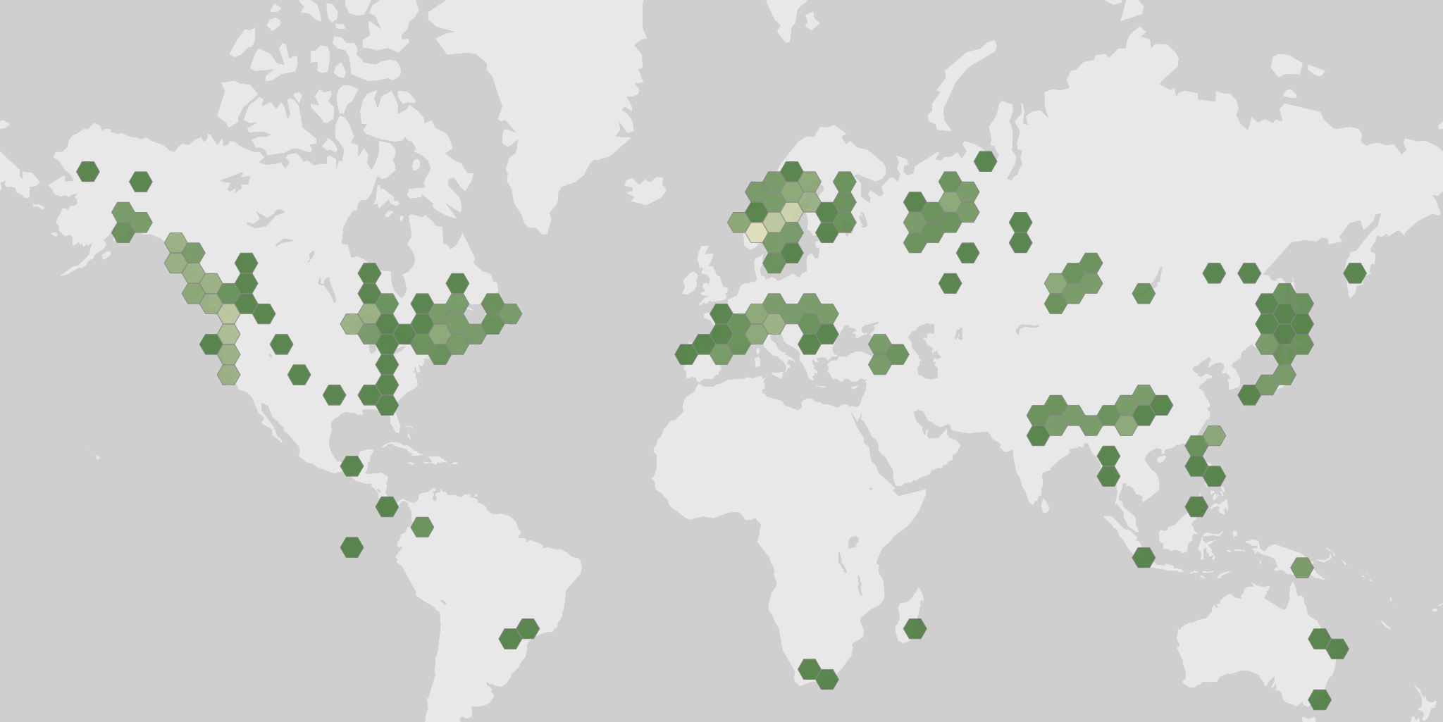 World map showing recorded occurrences of Dolichousnea longissima.