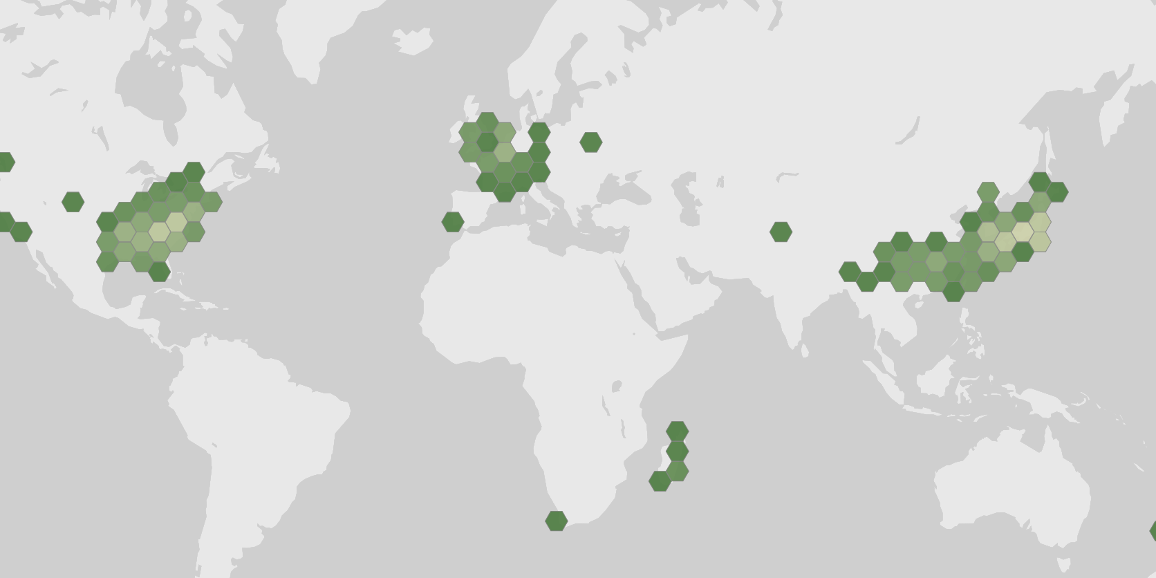 World map showing recorded occurrences of Dryopteris erythrosora.