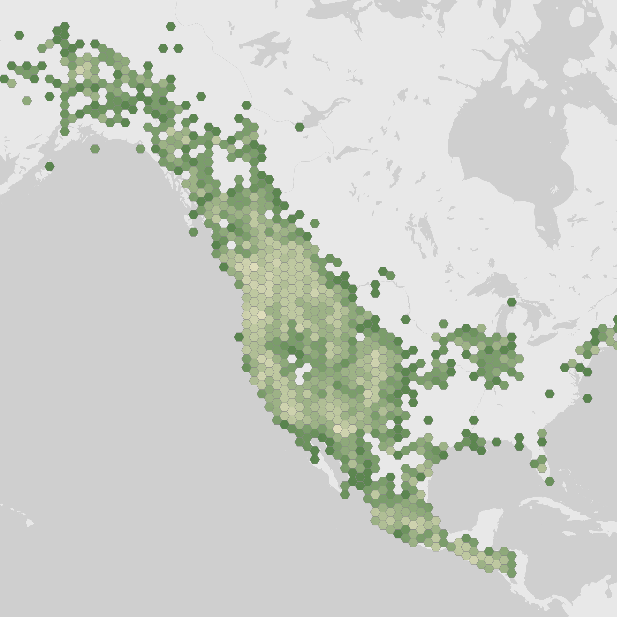 World map showing recorded occurrences of Empidonax hammondii.