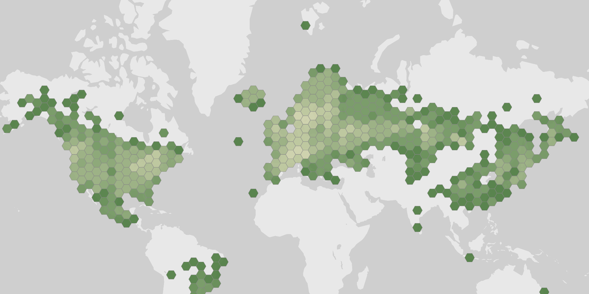 World map showing recorded occurrences of Equisetum hyemale.