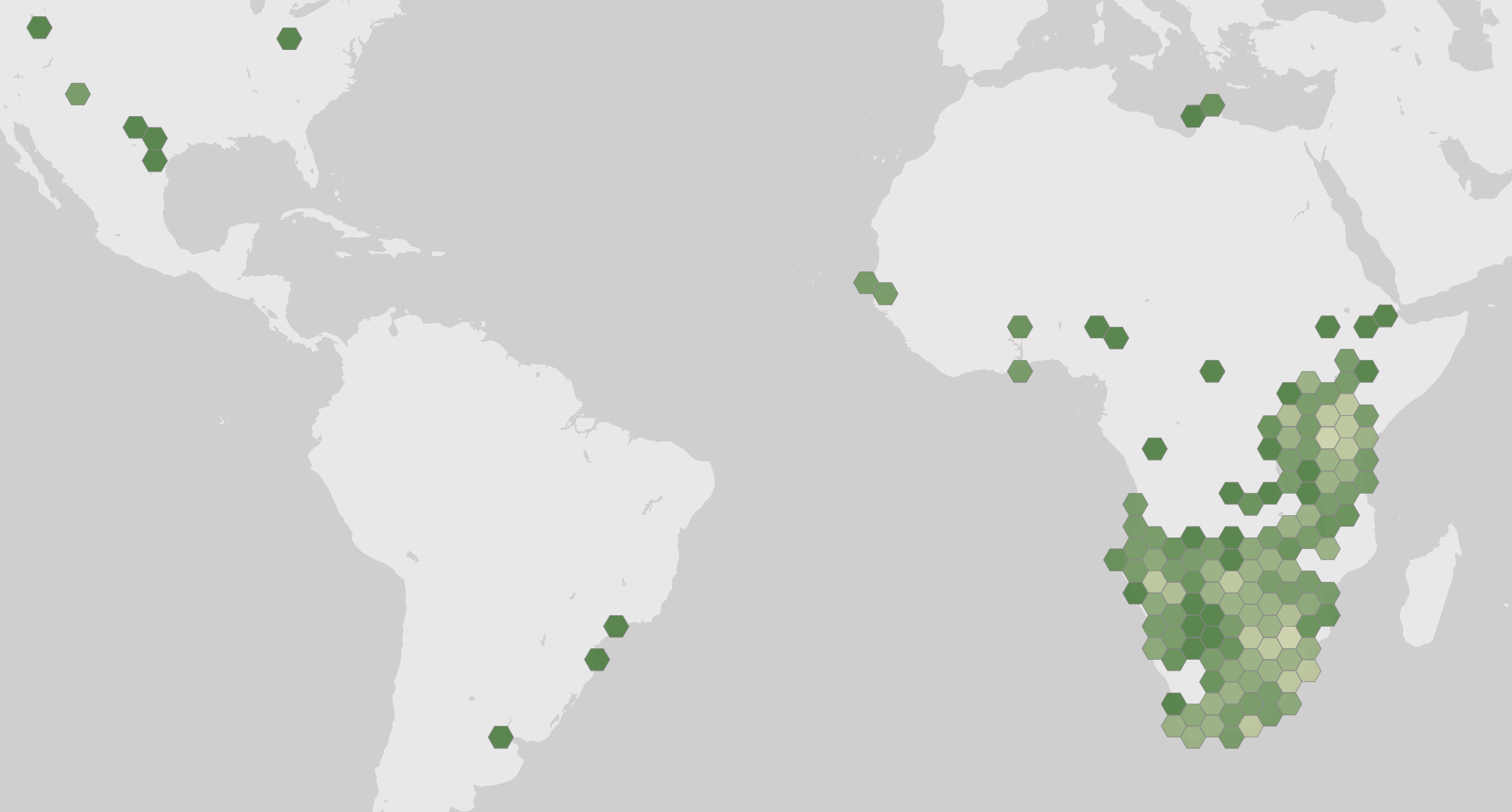 World map showing recorded occurrences of Equus quagga.