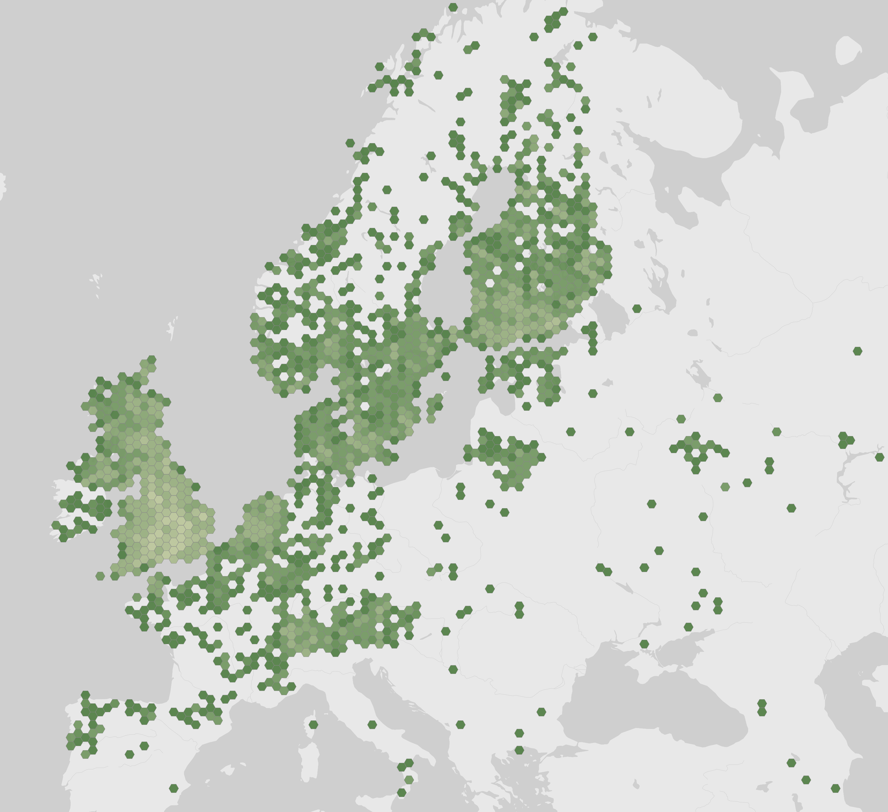 World map showing recorded occurrences of Eupithecia vulgata.