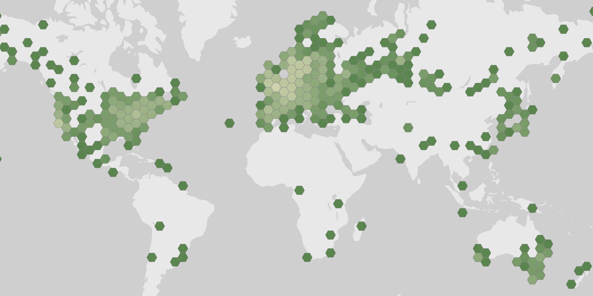 World map showing recorded occurrences of Exidia glandulosa.