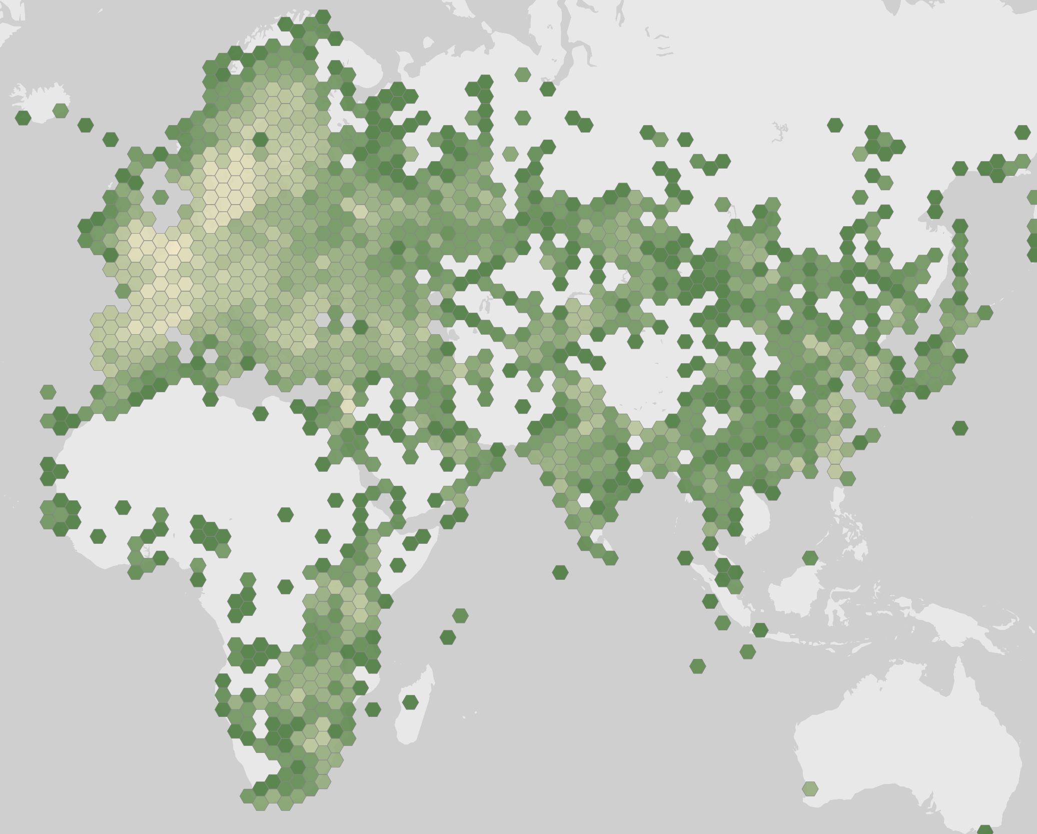 World map showing recorded occurrences of Falco subbuteo.