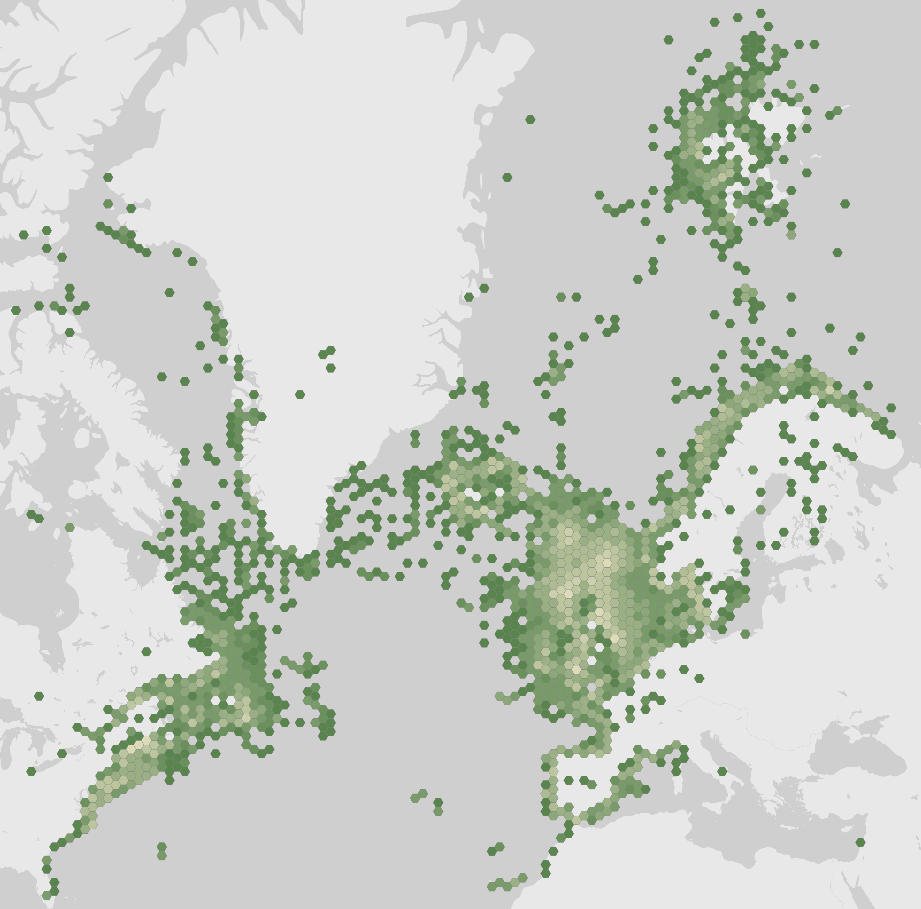 Carte des observations enregistrées de Fratercula arctica
