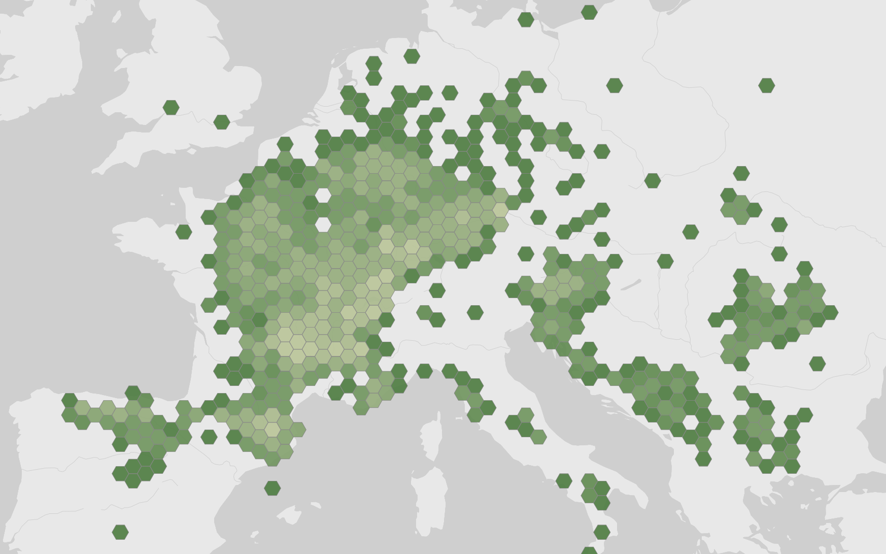 World map showing recorded occurrences of Genista sagittalis.