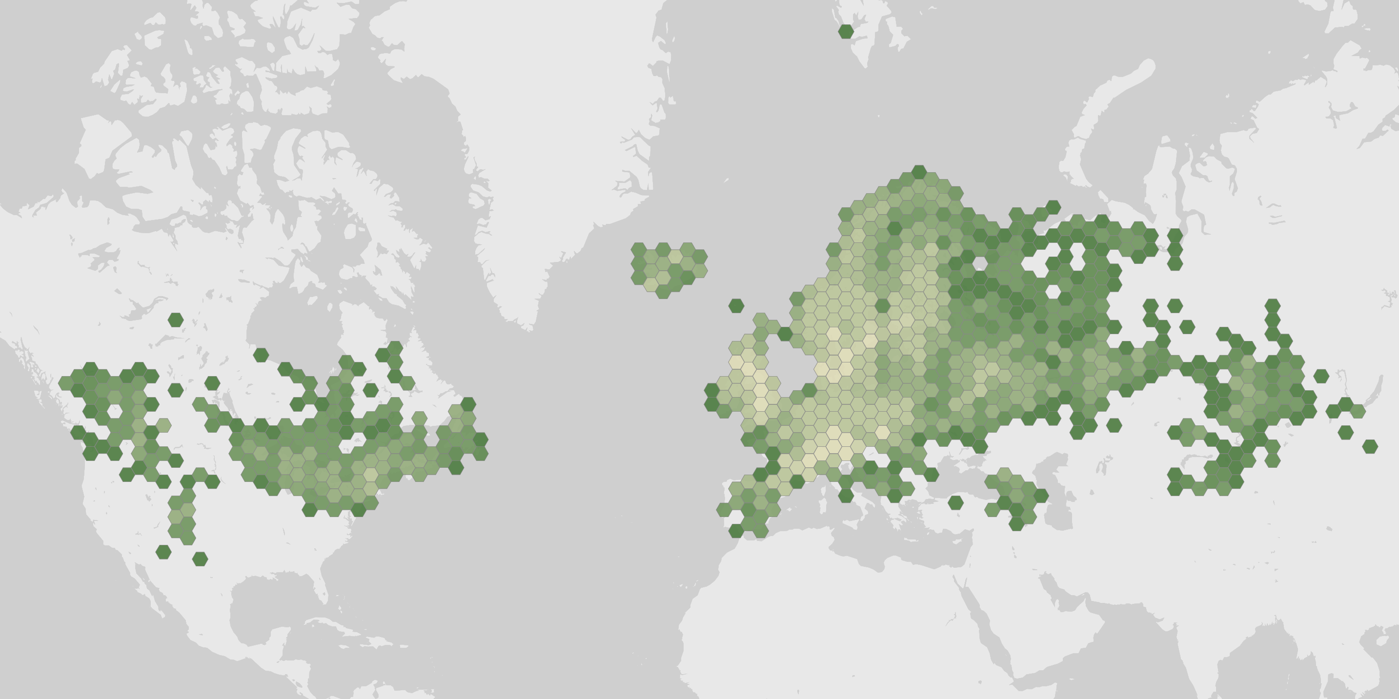 World map showing recorded occurrences of Geum rivale.