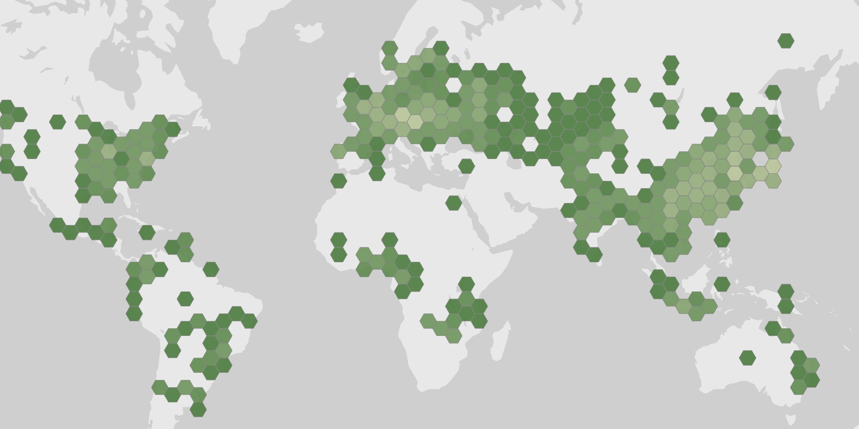 World map showing recorded occurrences of Glycine max.