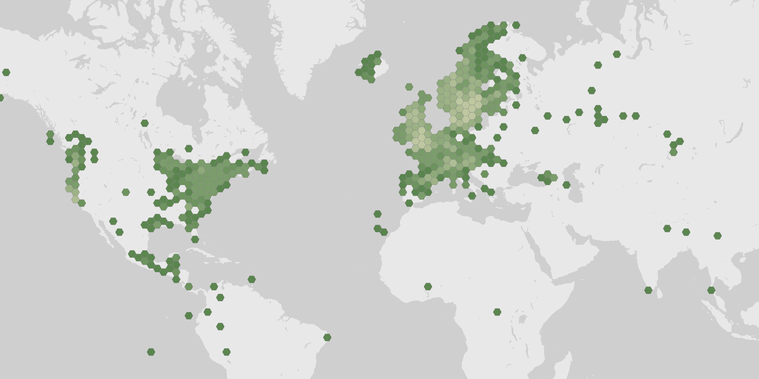 World map showing recorded occurrences of Hygrocybe coccinea.