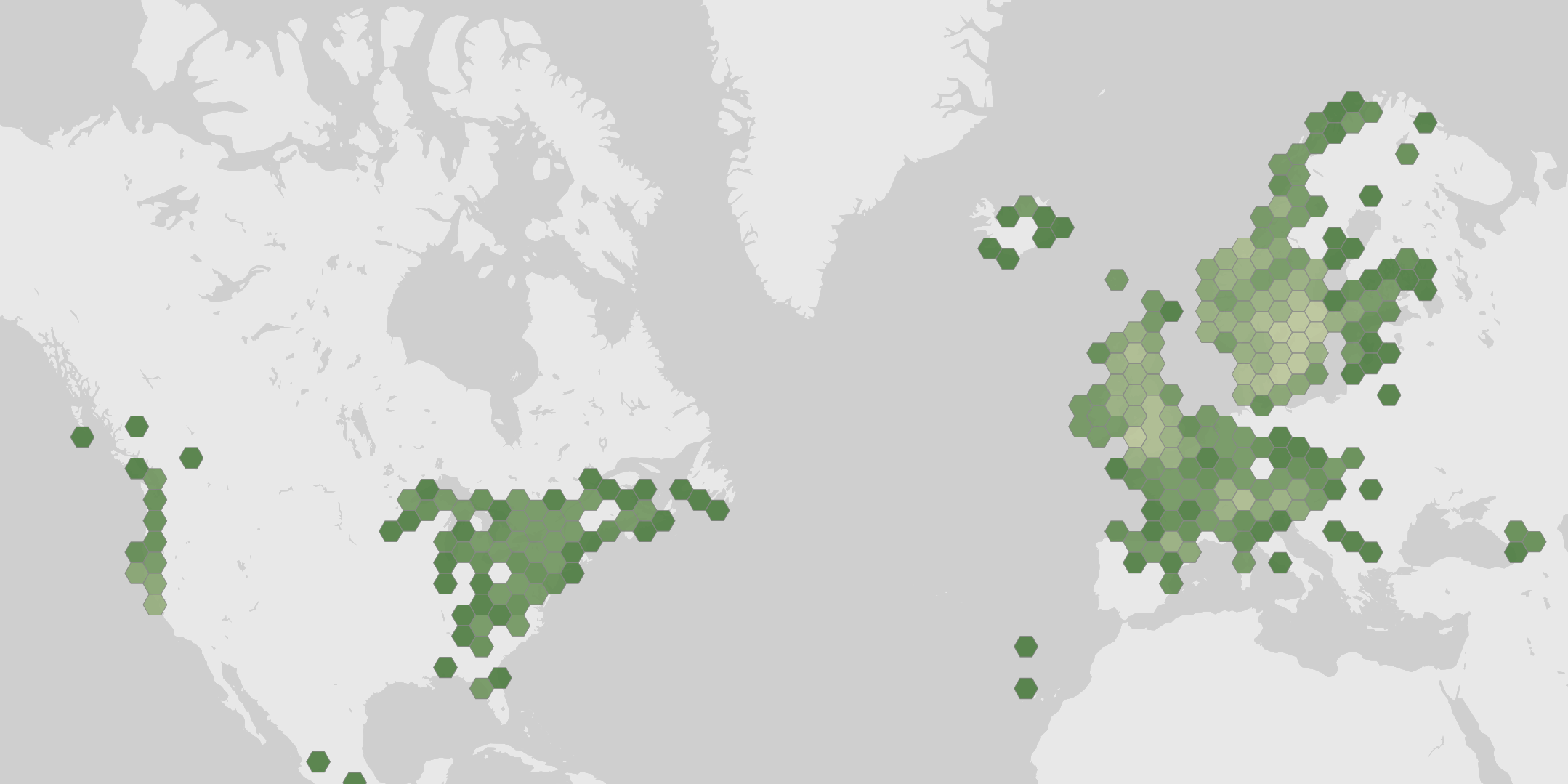 World map showing recorded occurrences of Hygrocybe punicea.