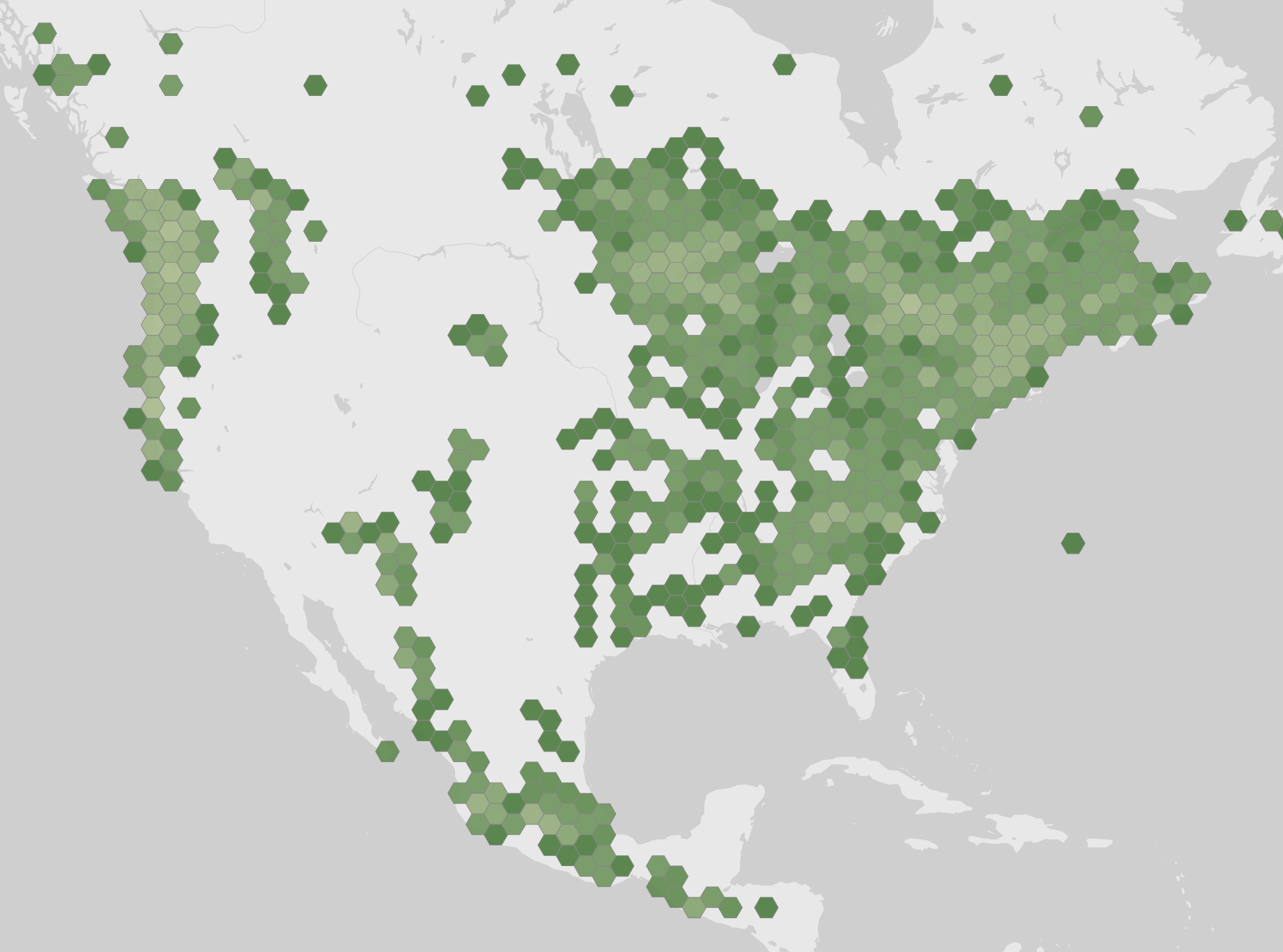 World map showing recorded occurrences of Hypomyces lactifluorum.