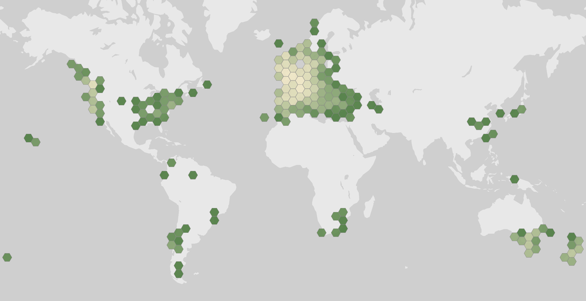 World map showing recorded occurrences of Ilex aquifolium.