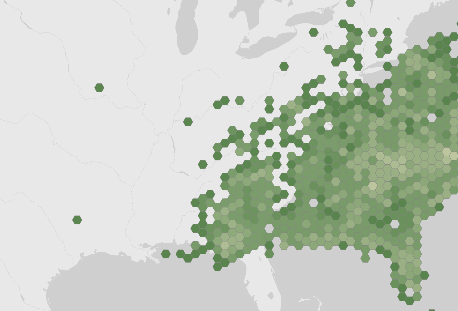 World map showing recorded occurrences of Ilex opaca.