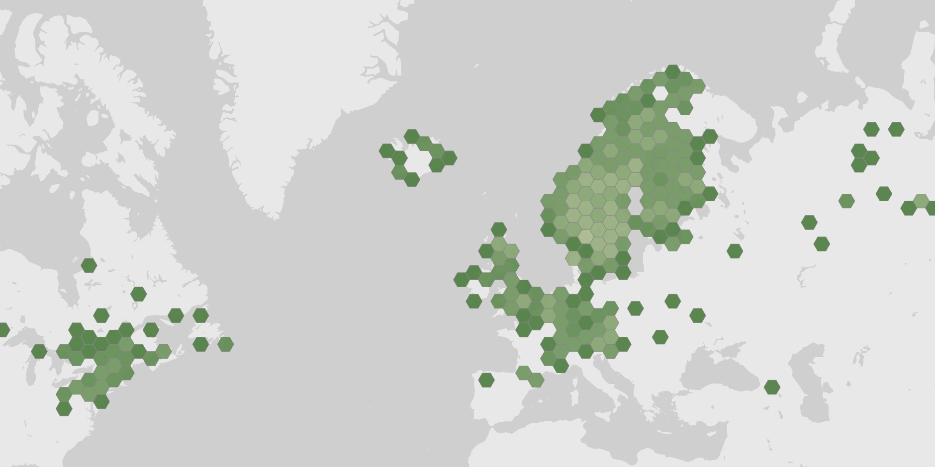 World map showing recorded occurrences of Lactarius mammosus.