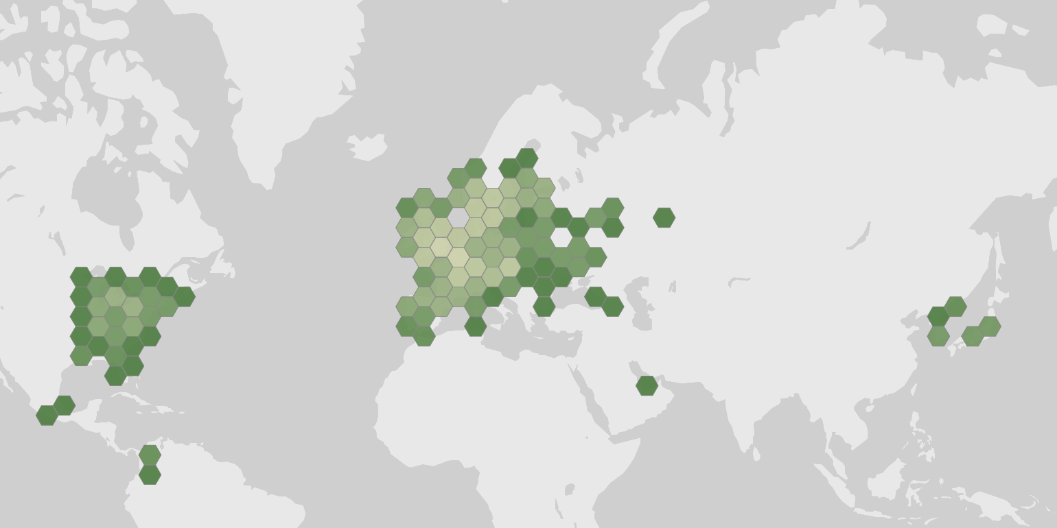 World map showing recorded occurrences of Lactarius quietus.