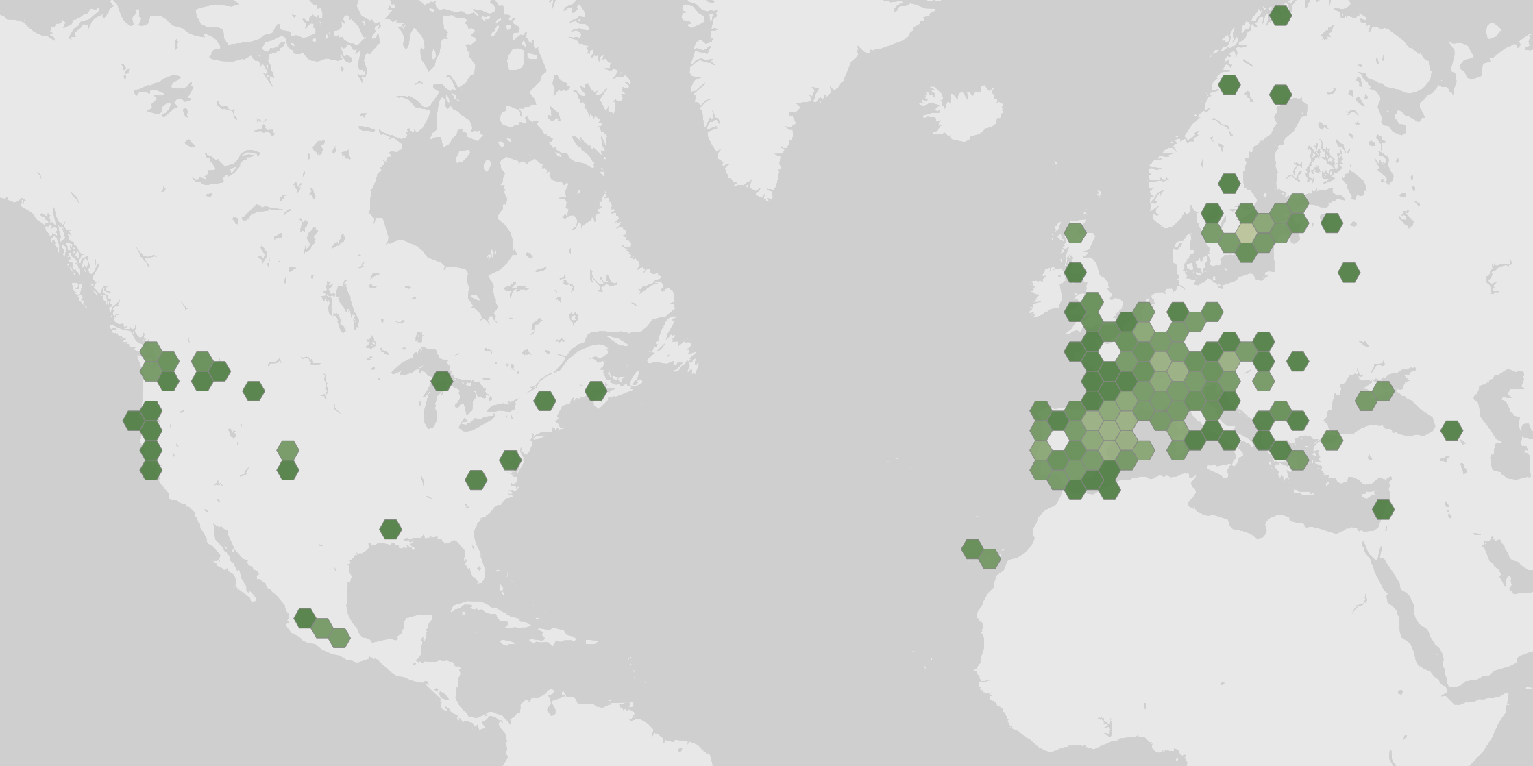 World map showing recorded occurrences of Lactarius sanguifluus.